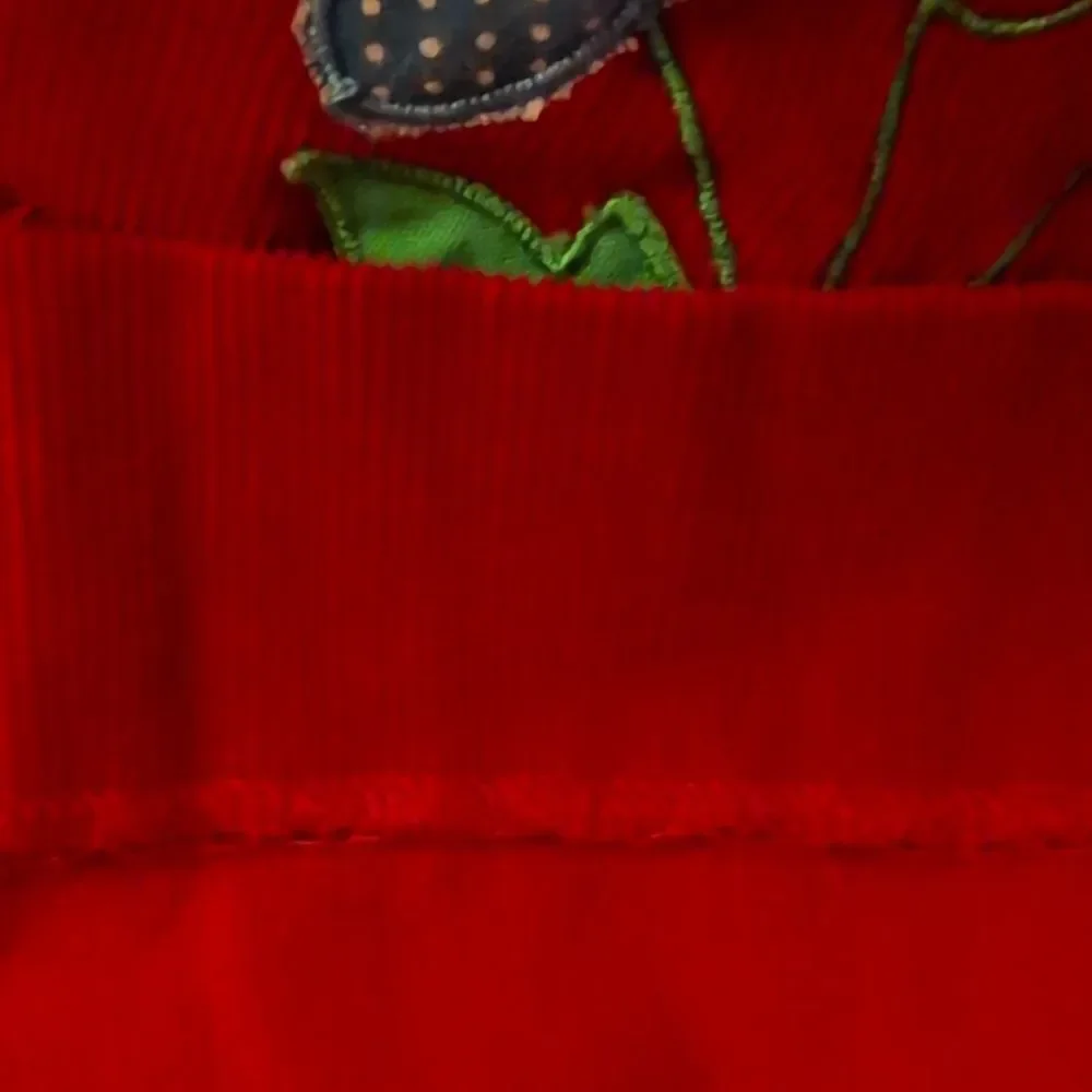 70s Vintage Girls Red Corduroy Mushroom Embroidered Floral‎ Dress